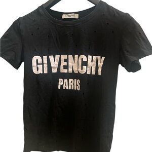 Givenchy Paris distressed hole black stretch logo crew neck black t-shirt